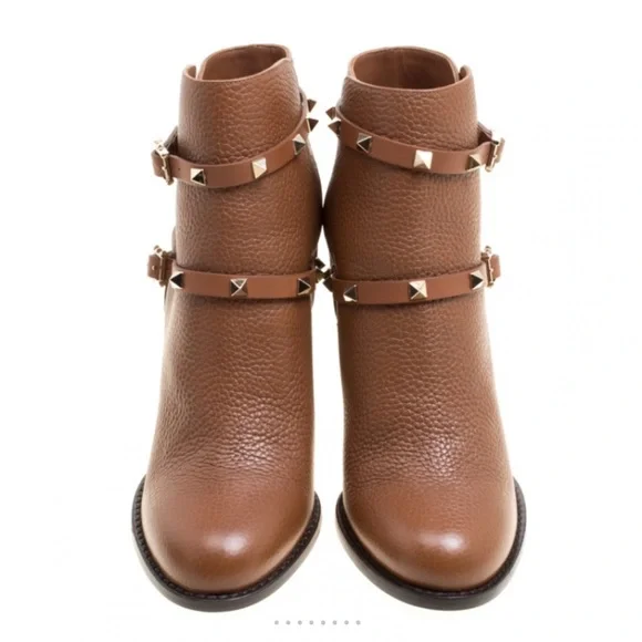 Valentino Brown Leather Rockstud Block Heel
Ankle Boots Size 7/ EU 37 - Picture 3 of 12